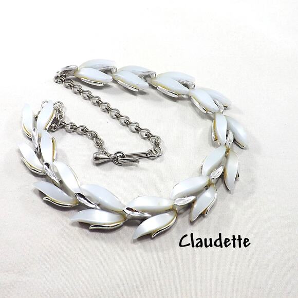 Vintage Frosted Lucite Light Blue Choker Necklace, 1950s, 16" - Picture 1 of 10